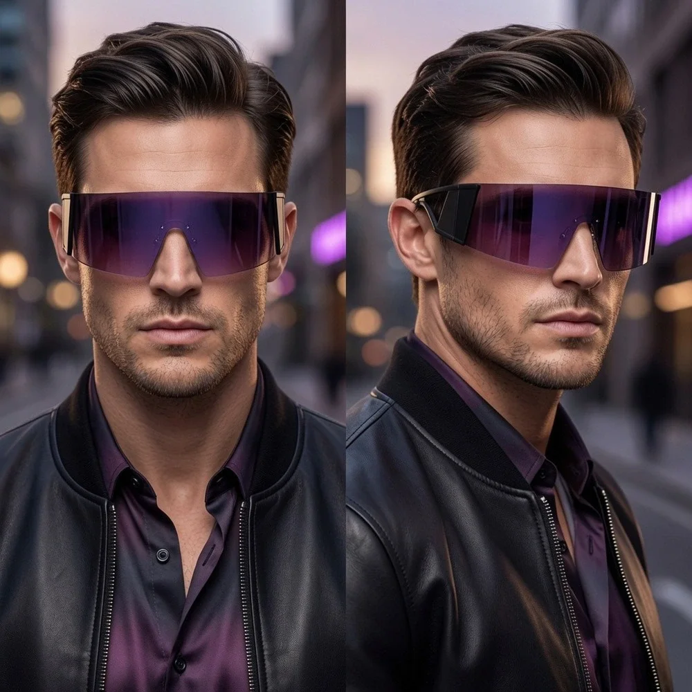Men Sunglasses Fashion Designer Wrap‎ Around Style Sporty Futuristic Sun Protect